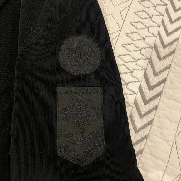 Men’s Affliction “Live Fast” black corduroy blazer